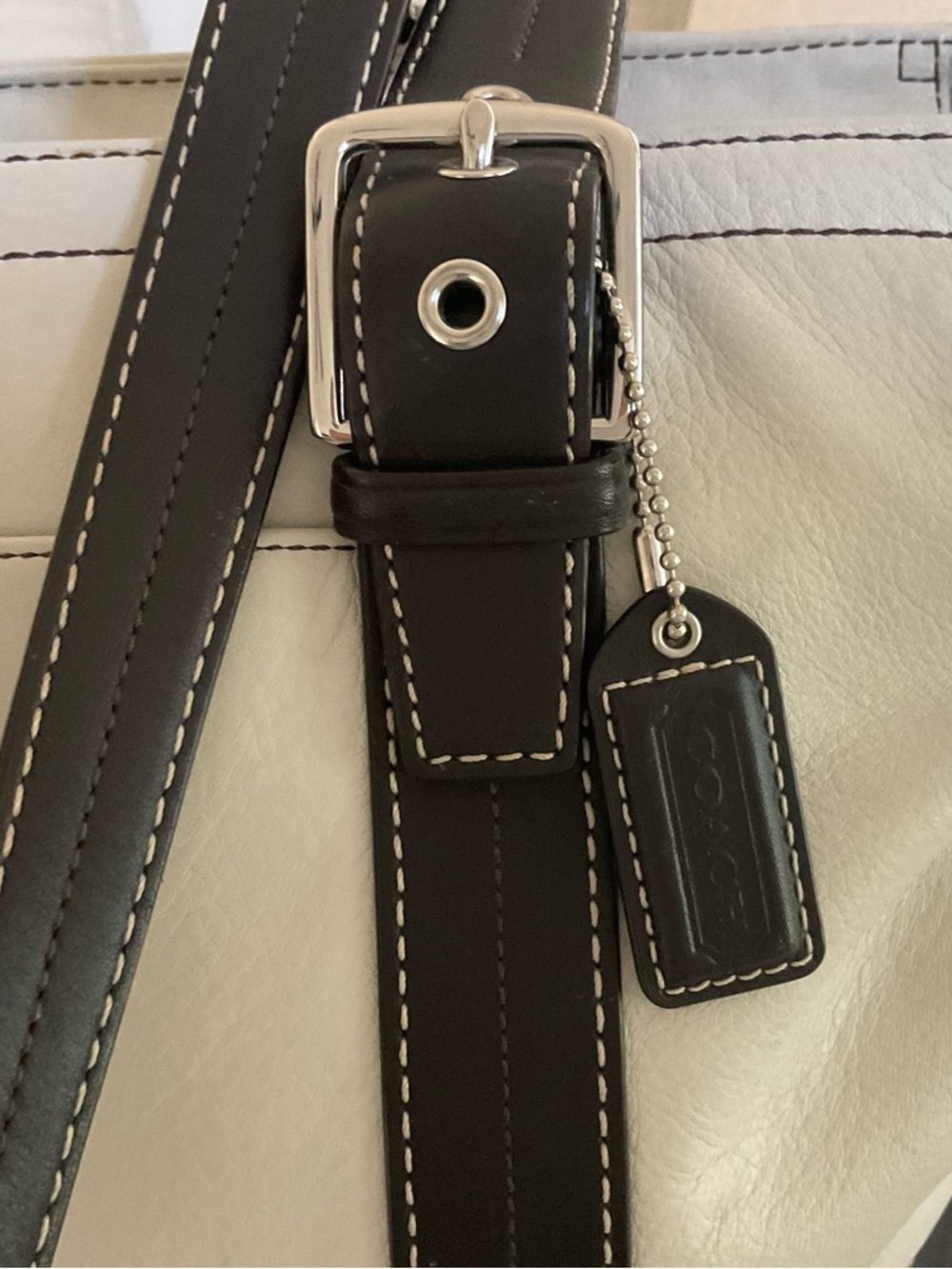 Coach White and Brown Leather Travel Tote - Picture 2 of 10